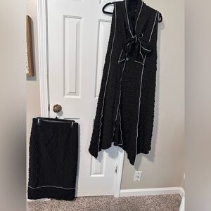 Black Sleeveless Dress and Skirt Set with White Trim